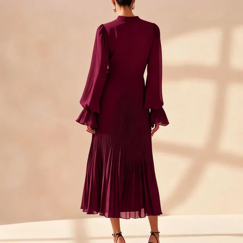 Lioren™ Dress with Sophisticated Pleats and Asymmetrical Ruffles