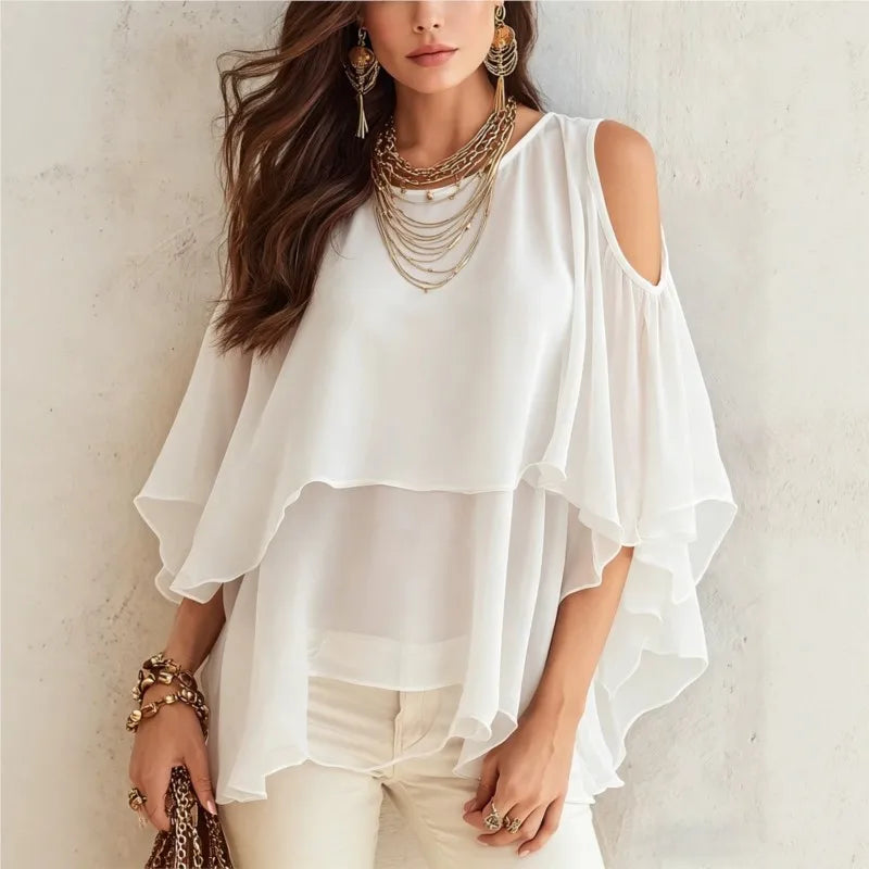 Blouse Lauren™ with Cold Shoulders and Flowy Sleeves
