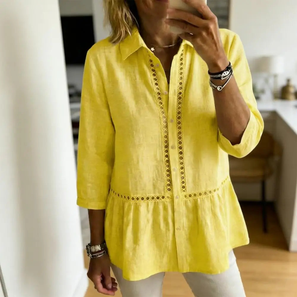 Fiorelly™ Classic-Collar Shirt With Cutout Details And Wide Hem