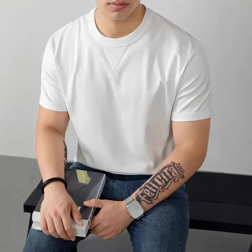 Louis™ T-shirt in Premium Cotton with Spandex and Ribbed Round Neck