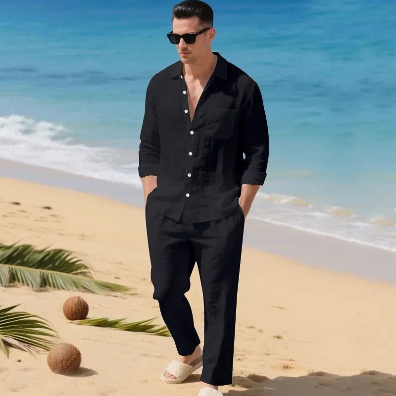 Luca™ Cotton-Linen Set with Button-Up Shirt