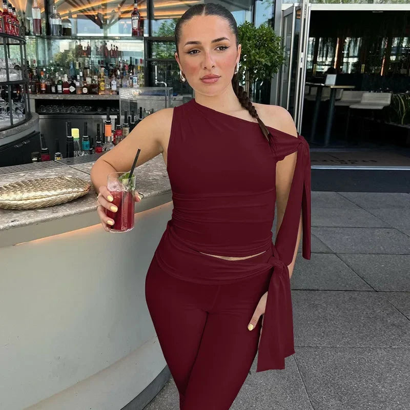 Odessa™ One-Shoulder Blouse and Elegant Capri Pants Set