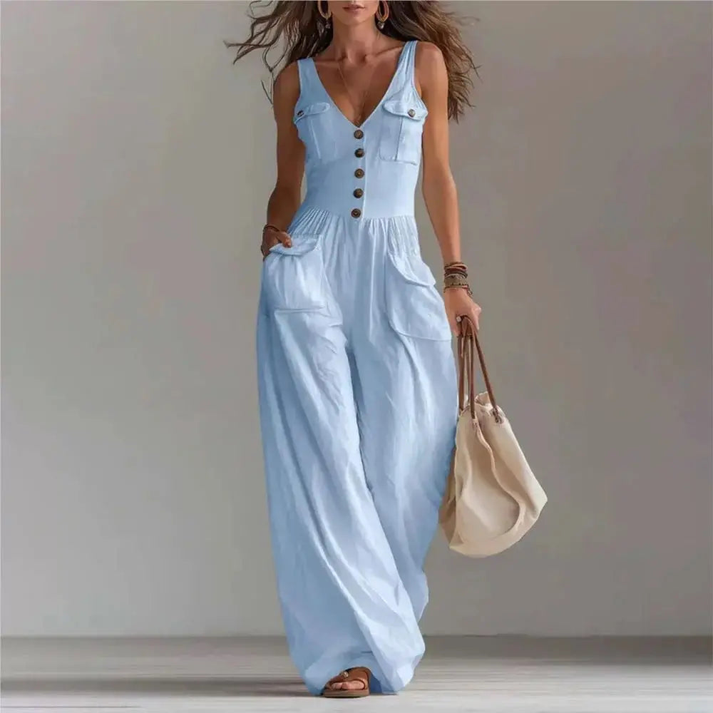 Jumpsuit Marvella™ with V-Neck, Front Buttons and Utility Pockets