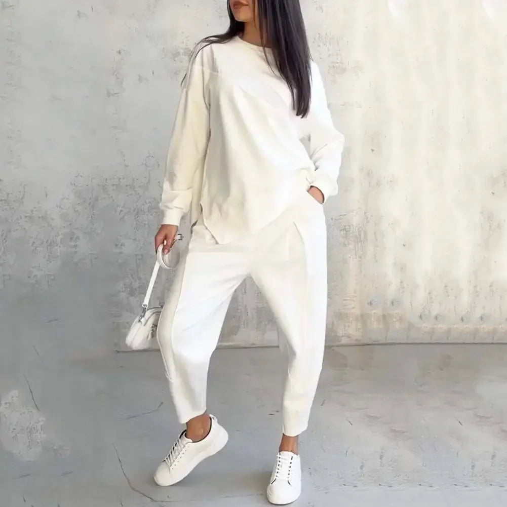 Eva™ Asymmetrical-Cut Sweatshirt and Jogger Pants Set with Pockets