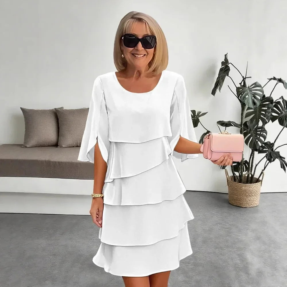 Lara™ Midi Dress with Tiered Ruffle Skirt and 3/4 Split Flare Sleeves