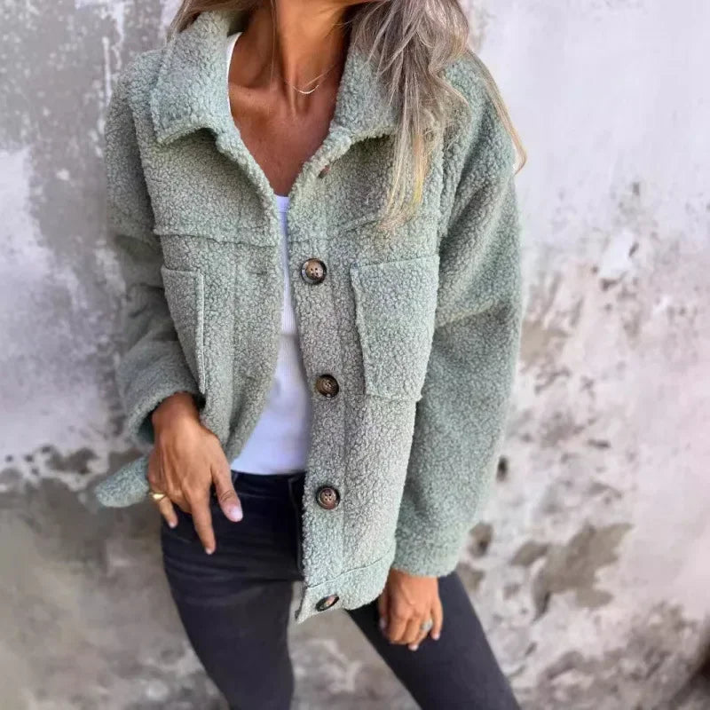Teddy Louise™ Jacket in Premium Sherpa with Rustic Buttons / Casual Comfort that Enhances Your Winter Style!