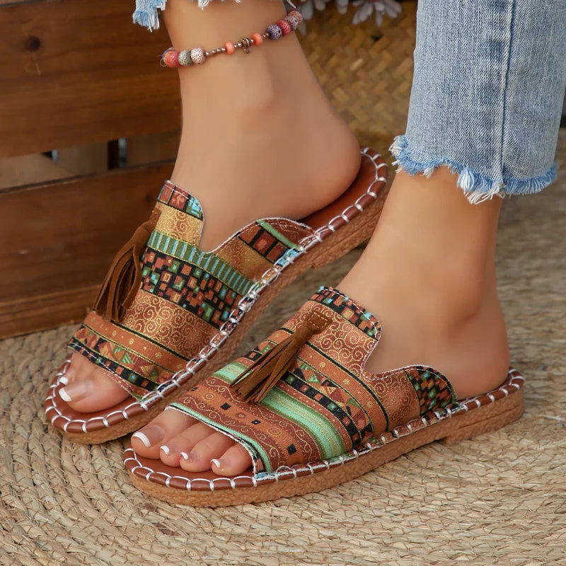 Marivelle™ Sandal With Ethnic Print And Decorative Tassels