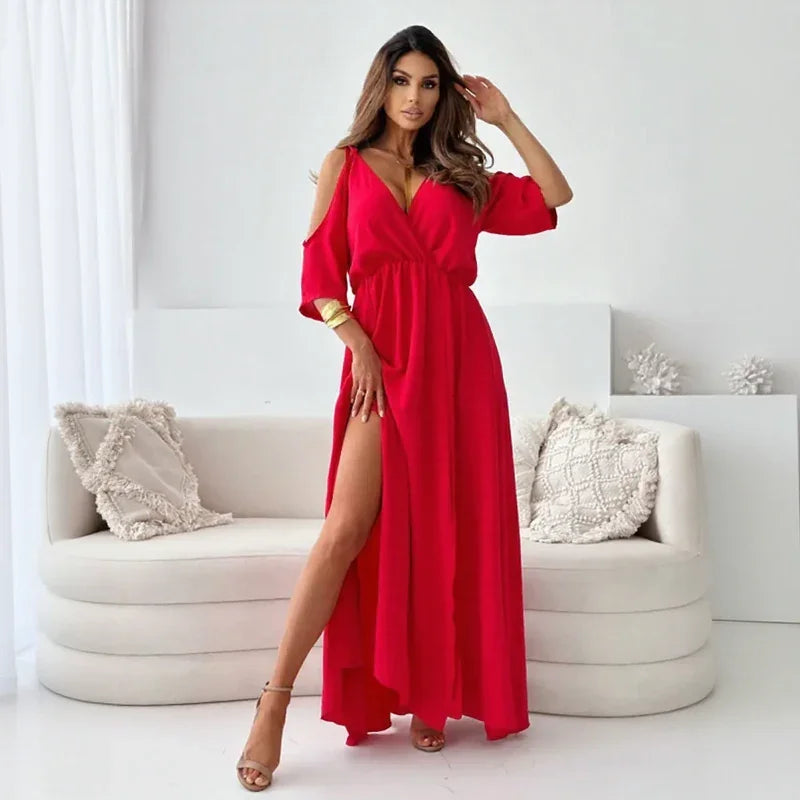 Marbella™ Dress with Bold Slit and Shoulder Ties / For Women who Flaunt Charm with Freedom!
