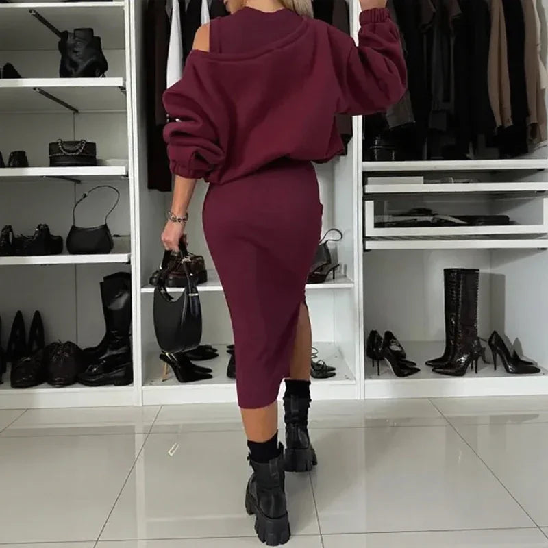 Dualité™ Set with Midi Dress and Overslim Fit Jacket / Contemporary Design that Lengthens and Enchants!