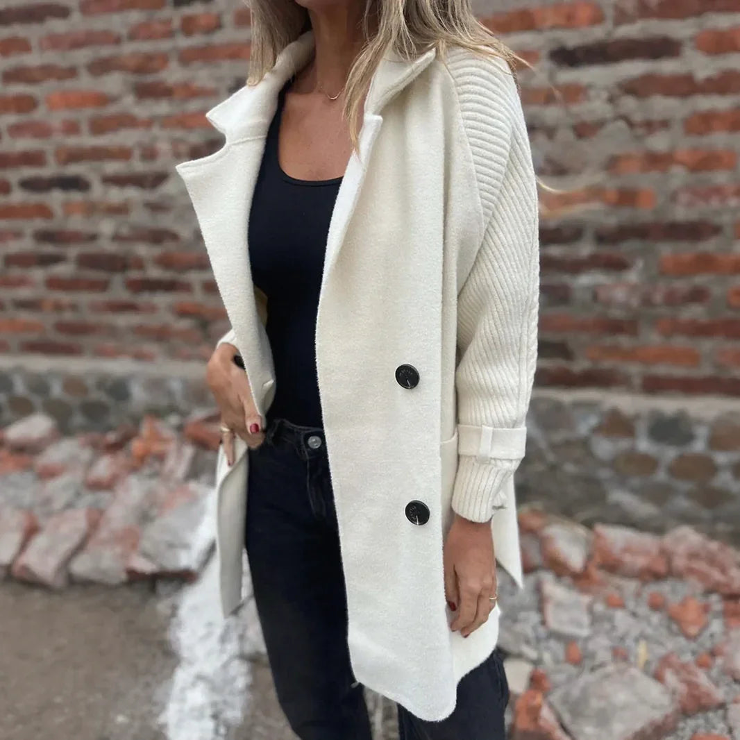 FrostLine Elegance™ Premium Brushed Wool Coat with Ribbed Sleeves and Elegant Buckles / The Perfect Balance Between Modernity, Comfort, and Timeless Style!