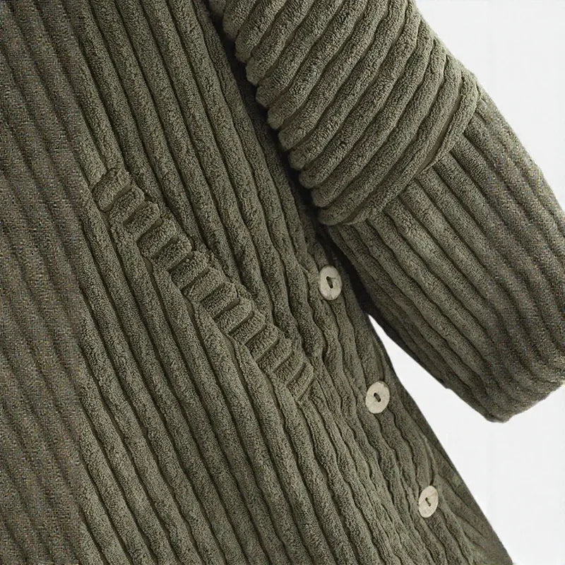 CloudWarm™ Ribbed Velvet Coat with Large Hood and Side Buttons / The Versatile Piece that Fights the Cold with Style and Practicality!