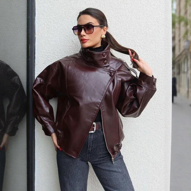 Obsidian™ Jacket in Premium Full-Grain Leather with Structured High Collar