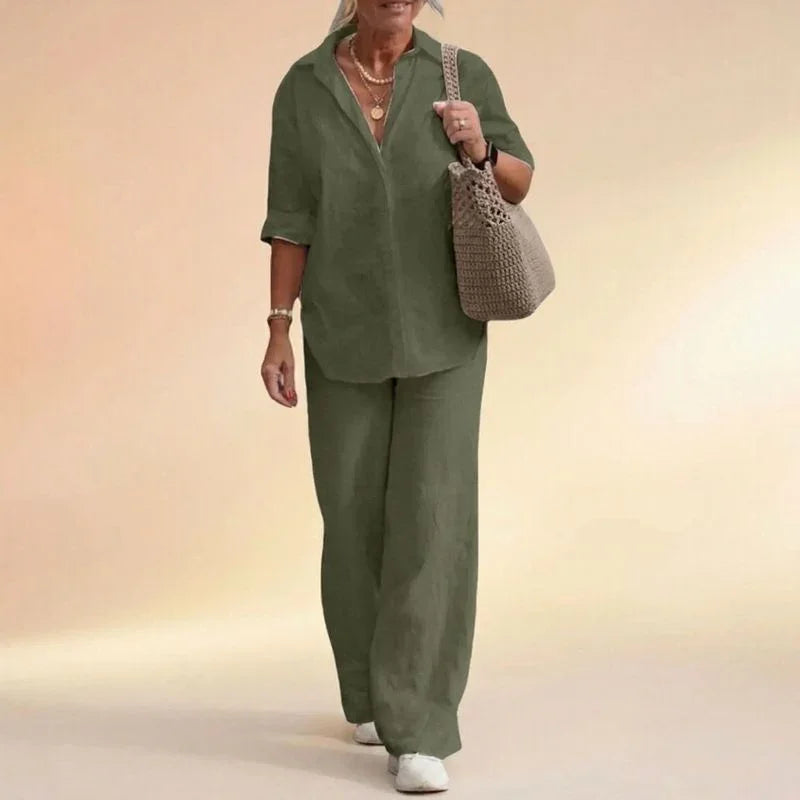 Cartagena™ Cotton-Linen Set with Side-Slit Blouse
