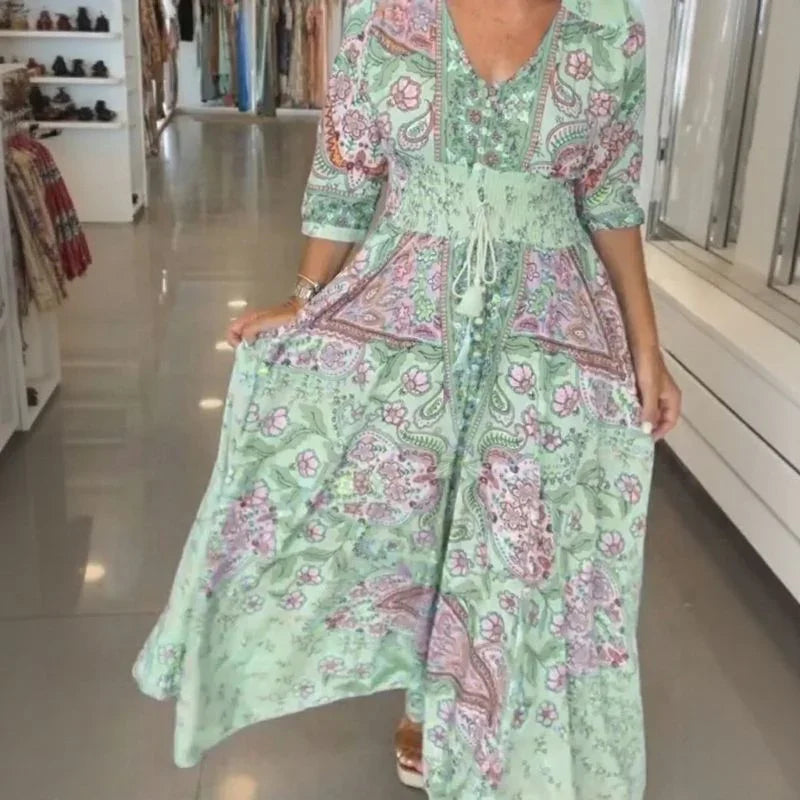 Aisha™ Maxi Dress in Premium Viscose with V-Neck