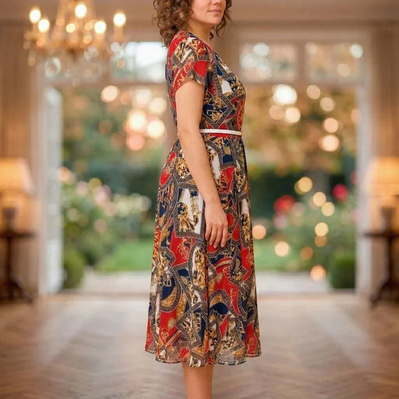 Malta™ Baroque Print Midi Dress + Free Belt