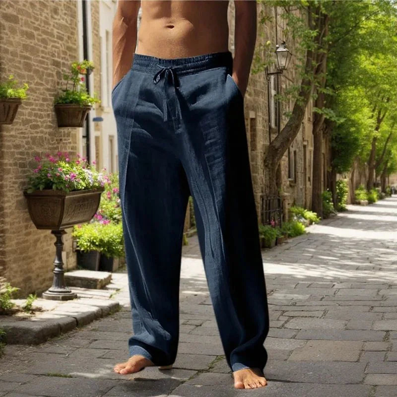 Oliver™ Cotton-Linen Pants with Elastic Waistband & Adjustable Drawstring