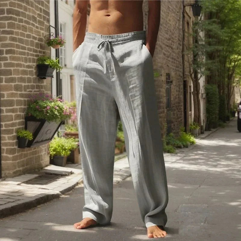 Oliver™ Cotton-Linen Pants with Elastic Waistband & Adjustable Drawstring