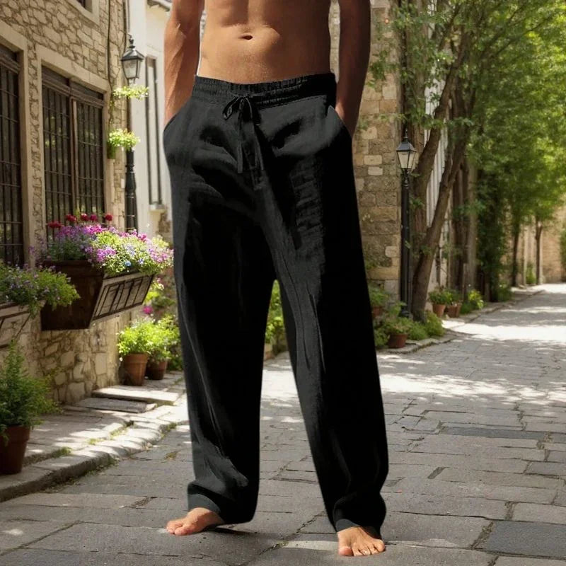 Oliver™ Cotton-Linen Pants with Elastic Waistband & Adjustable Drawstring