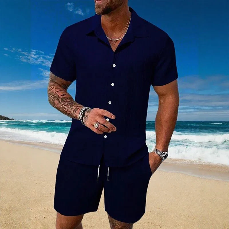 Gael™ Ice Silk Set with Short-Sleeve Shirt and Adjustable Shorts