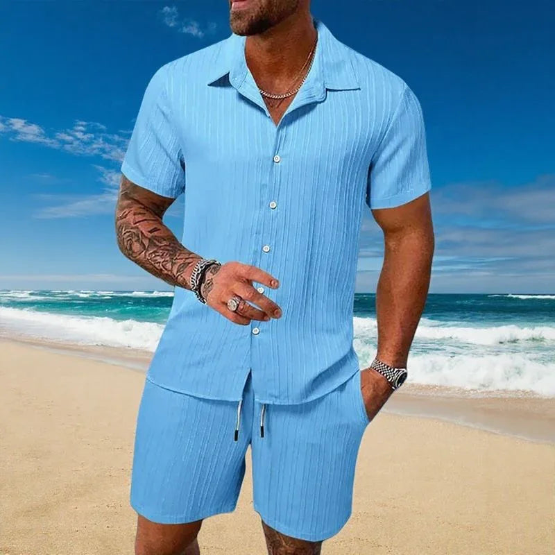 Gael™ Ice Silk Set with Short-Sleeve Shirt and Adjustable Shorts