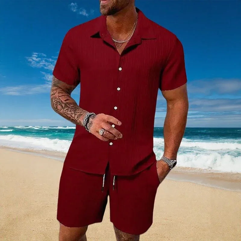 Gael™ Ice Silk Set with Short-Sleeve Shirt and Adjustable Shorts