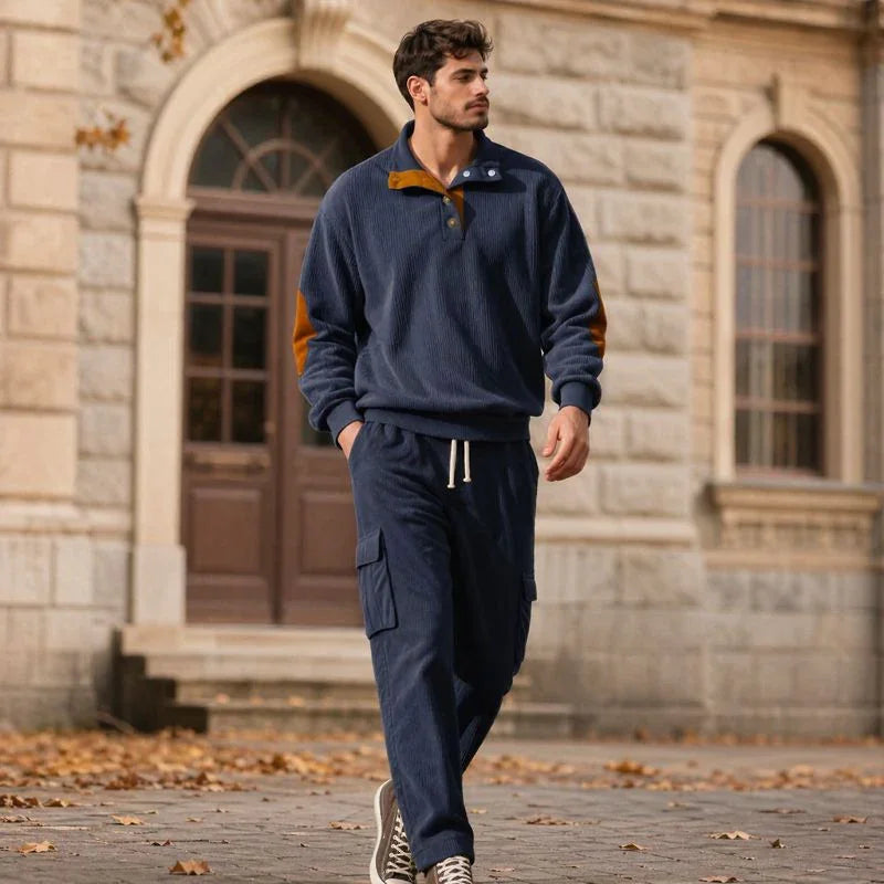 Lars™ Premium Textured Knit Set with Button-Up Mock Neck Top