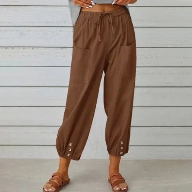 Kobe™ Cotton-Linen Pants with Front Pockets and Adjustable Drawstring