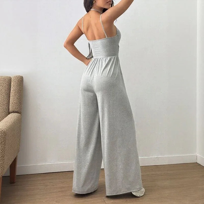 Bela™ Long Wide-Leg Jumpsuit with Double Straps and Open Back