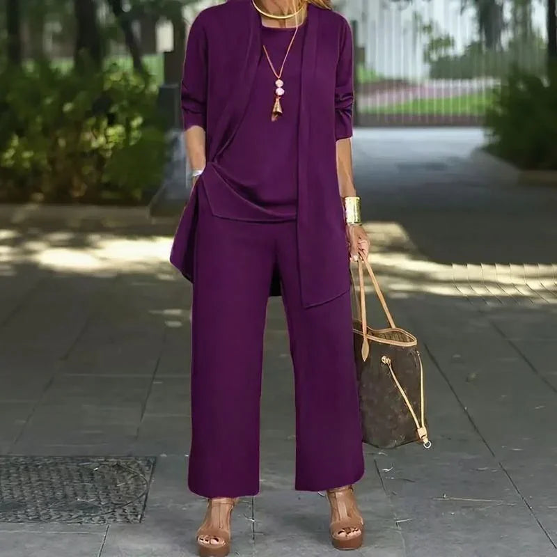 Jade™ Minimalist 3-Piece Set with Wide-Leg Pants and Long Cardigan