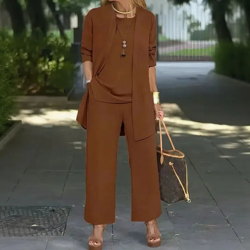 Jade™ Minimalist 3-Piece Set with Wide-Leg Pants and Long Cardigan