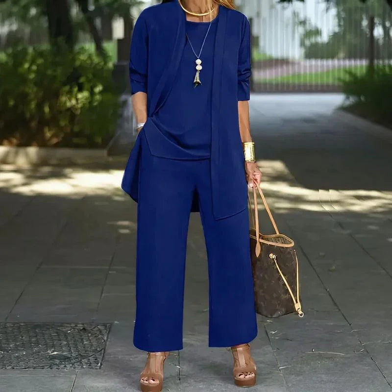Jade™ Minimalist 3-Piece Set with Wide-Leg Pants and Long Cardigan