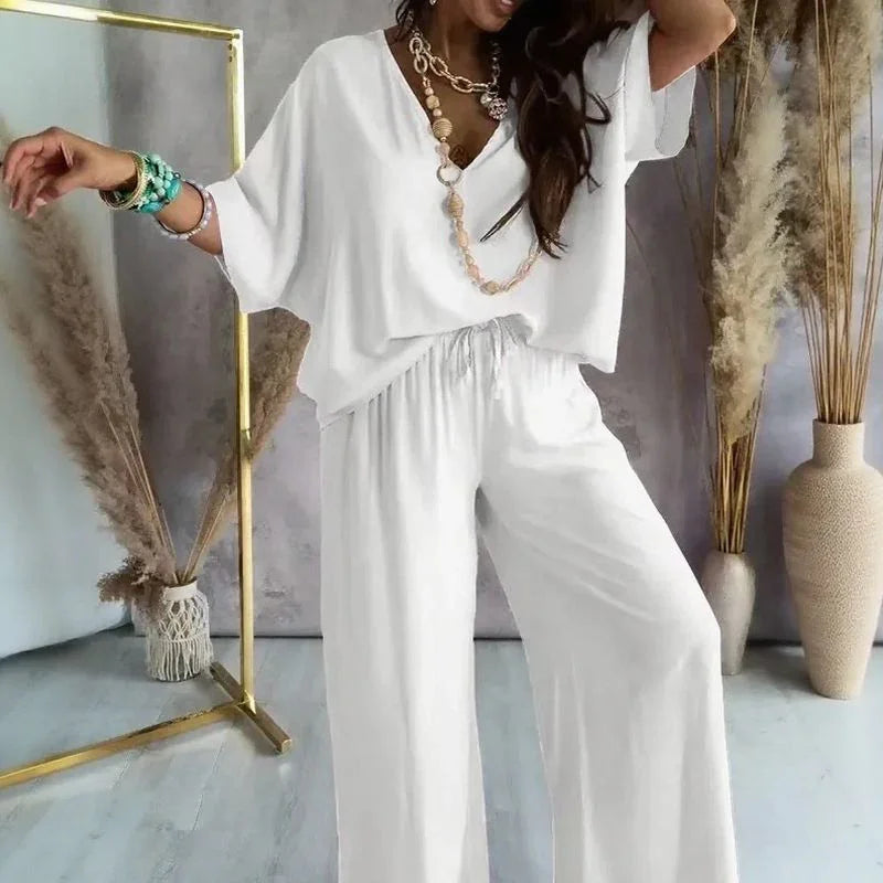 Biarritz™ Set With V-Neck Blouse & Adjustable Drawstring Palazzo Pants
