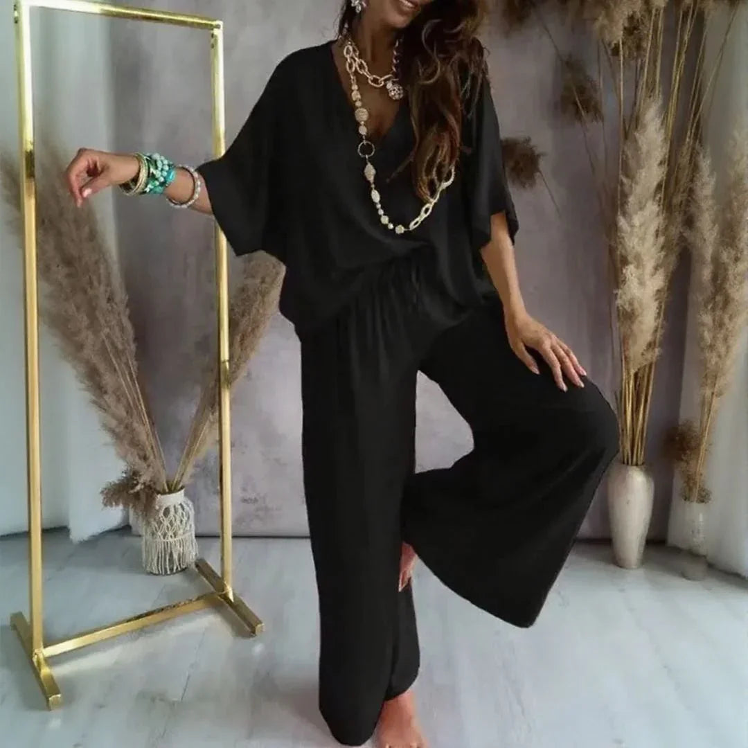 Biarritz™ Set With V-Neck Blouse & Adjustable Drawstring Palazzo Pants