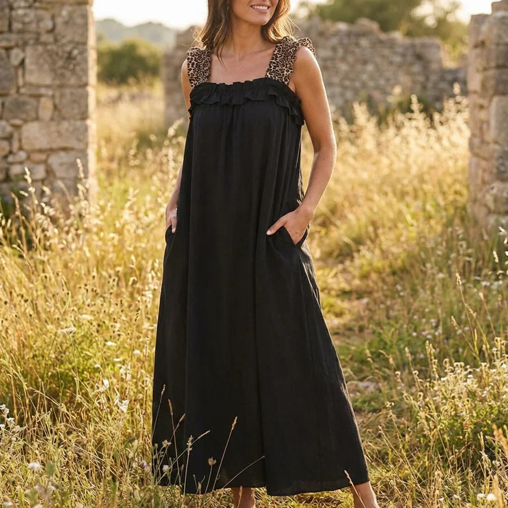 Naples™ Maxi Dress in Lightweight Viscose with Leopard-Print Straps and a Relaxed Fit