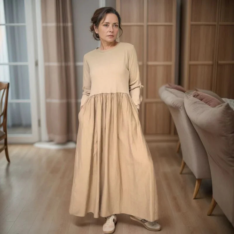 Mathilde™ Dress in Light Cotton with Flowing Evasion Skirt / Sophistication and Comfort for the Modern Woman!