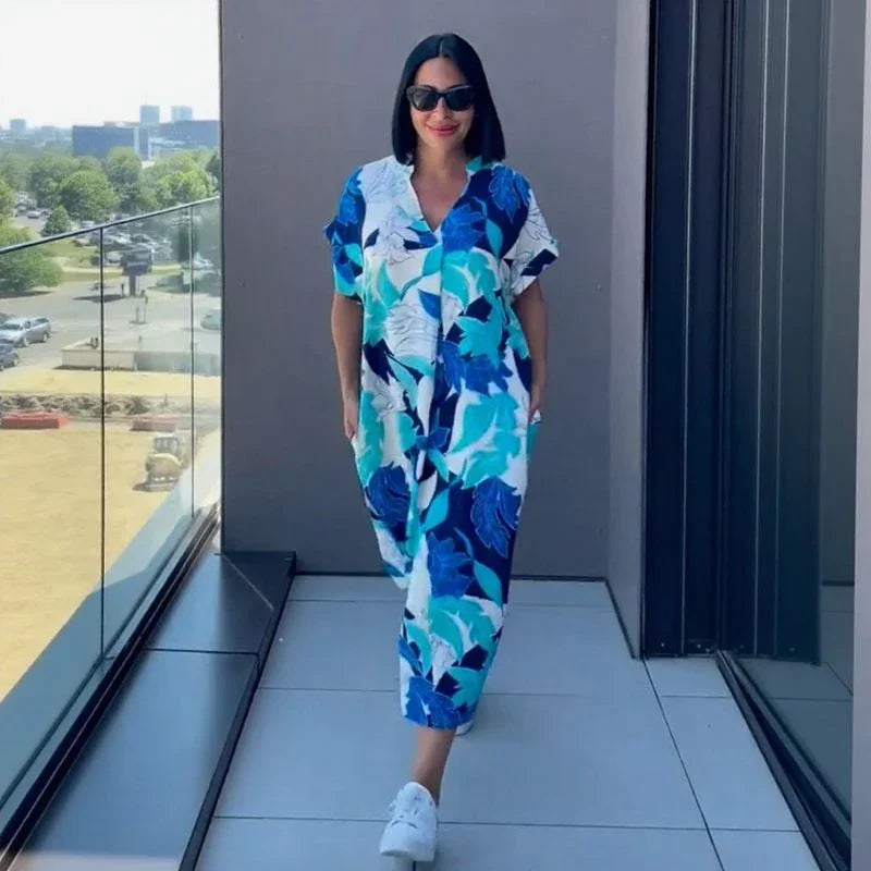 Oceania™ Viscose Dress with Wide Cut and Tropical Print / The Piece that Combines Comfort and Effortless Beauty!