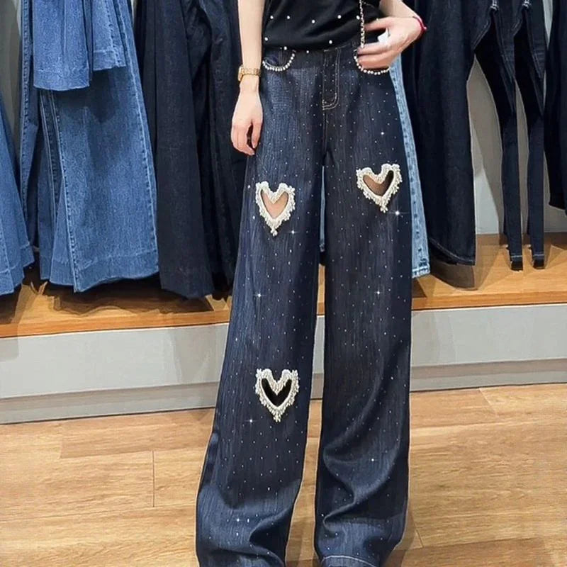 Lovely™ Women's Jeans with Embroidered Hearts and Pearl Cutouts / The Most Wanted Jeans of the Season!