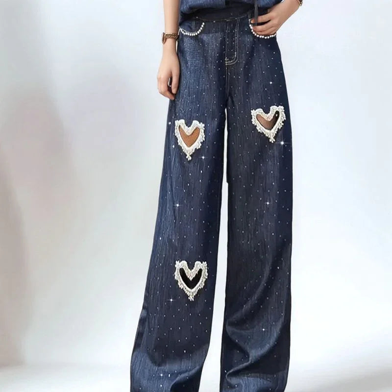 Lovely™ Women's Jeans with Embroidered Hearts and Pearl Cutouts / The Most Wanted Jeans of the Season!