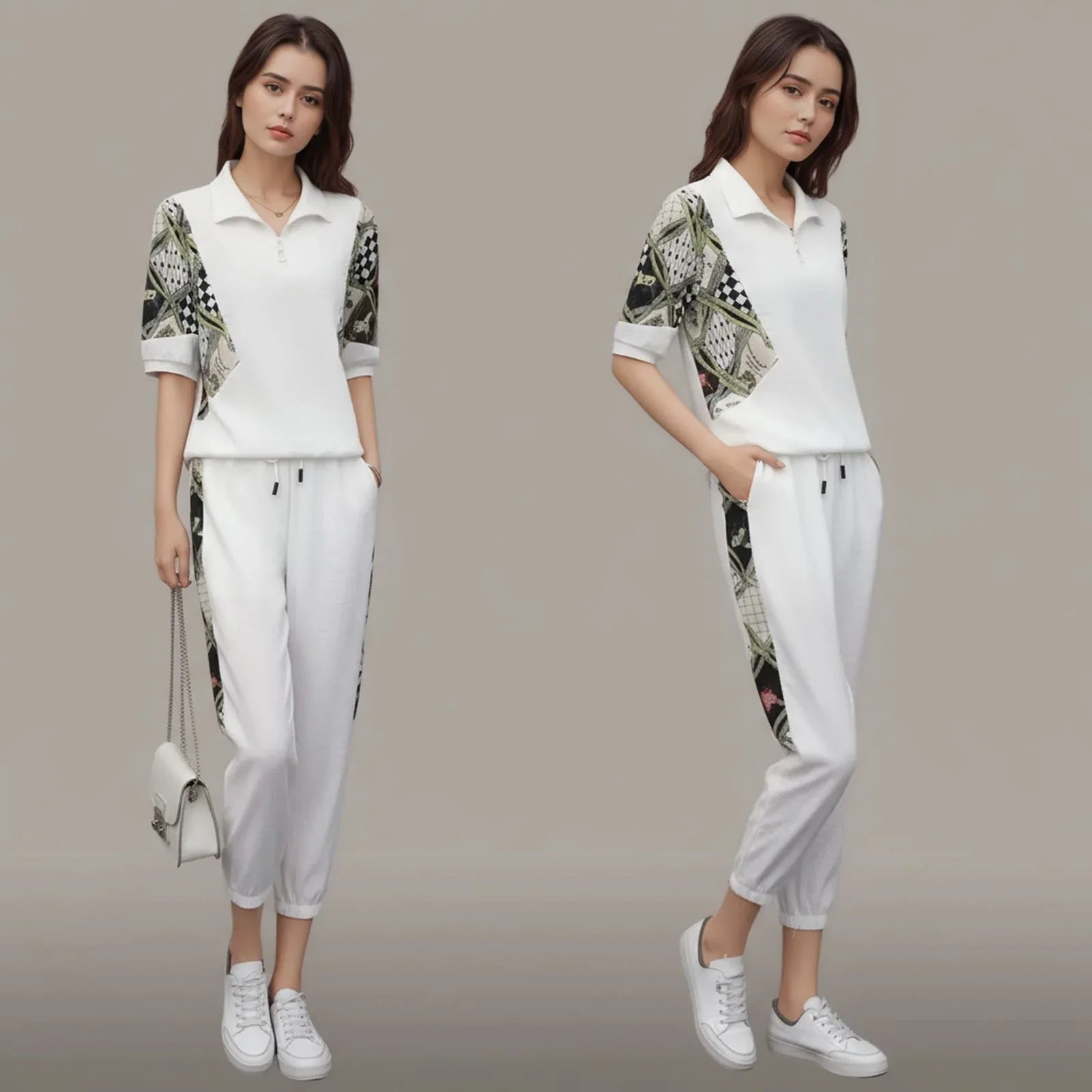 Mosaic™ Set with Zipper Collar and Contrasting Print / Art, Movement, and Comfort in Every Stroke