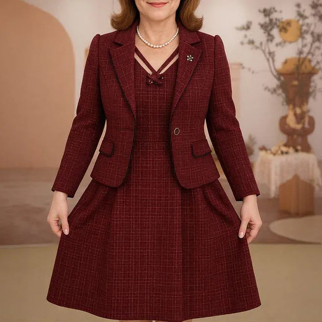 Victoire™ Set with Structured Blazer & Dress with Ornamental Neckline / Presence, Style & Timeless Sophistication!