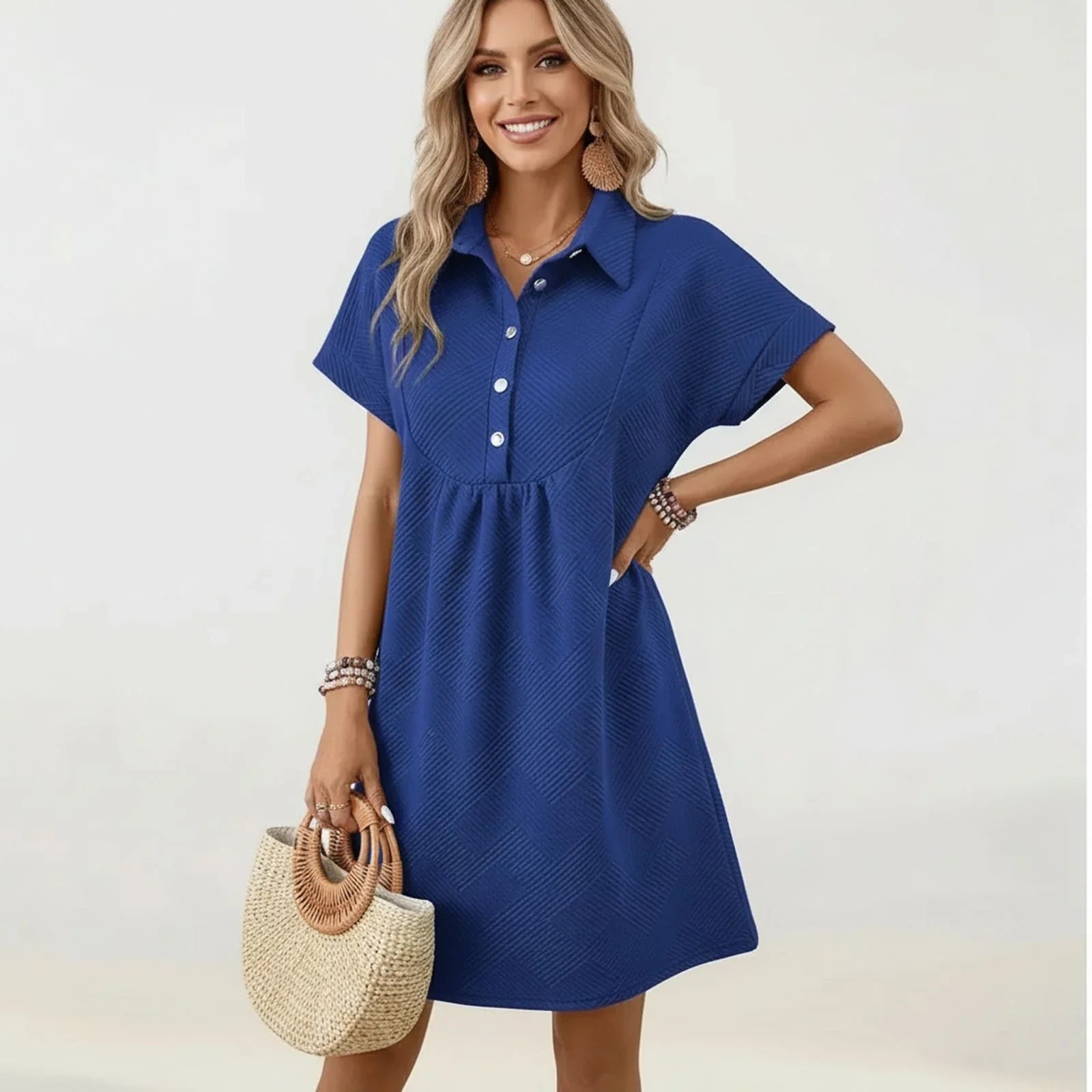 Nathaly™ Dress in Premium Textured Knit / Classic Geometric Texture and Feminine Poise!