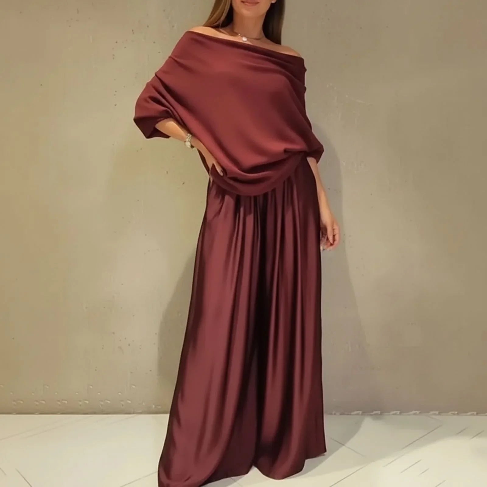 Nysa™ Set with Satin Pants and Premium Knit Blouse Cozy / Comfortable Elegance with Discreet Luxury!