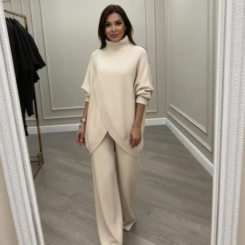 Liberty Knit™ Premium Heavyweight Knit Set with Structured Oversized Blouse and Straight-Leg Pants / Sophistication that Flows Naturally!