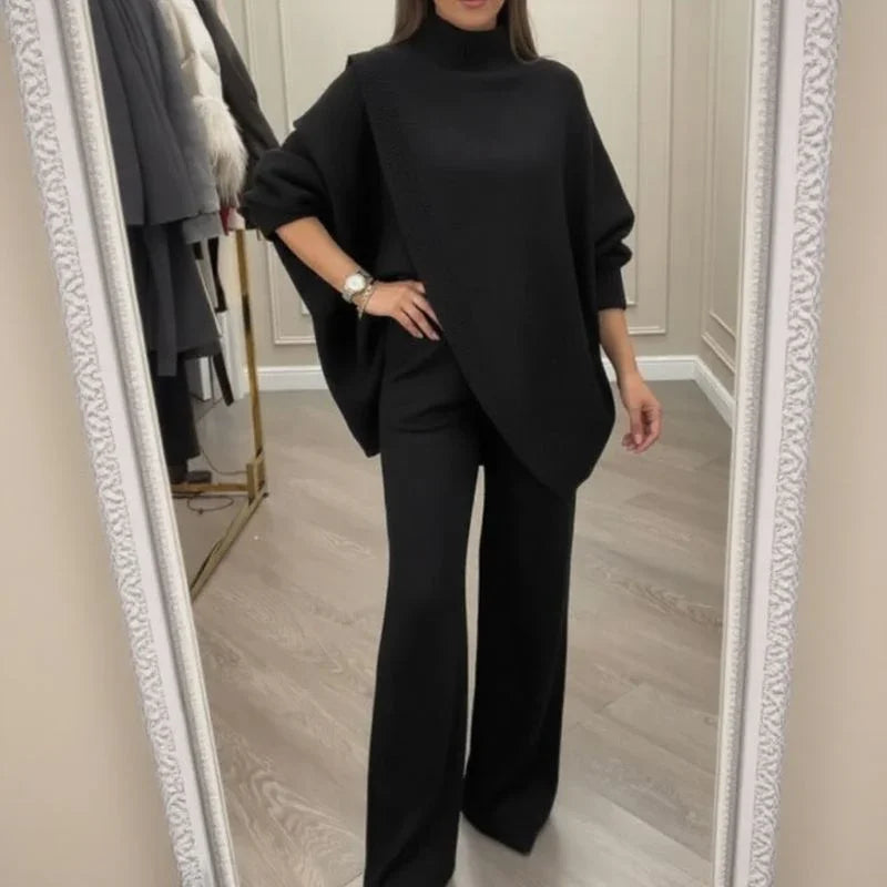 Liberty Knit™ Premium Heavyweight Knit Set with Structured Oversized Blouse and Straight-Leg Pants / Sophistication that Flows Naturally!