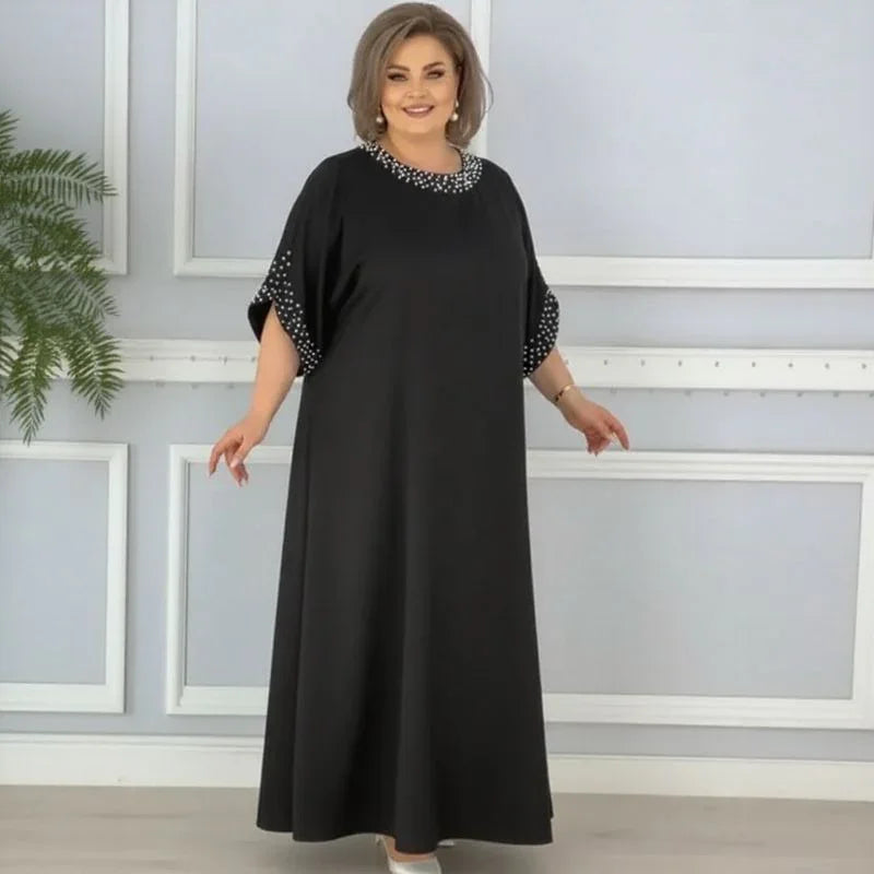 Helena Classic™ Viscose Dress with Embellished Neckline and Sleeves / Classic Elegance with a Touch of Glamour for Every Occasion!