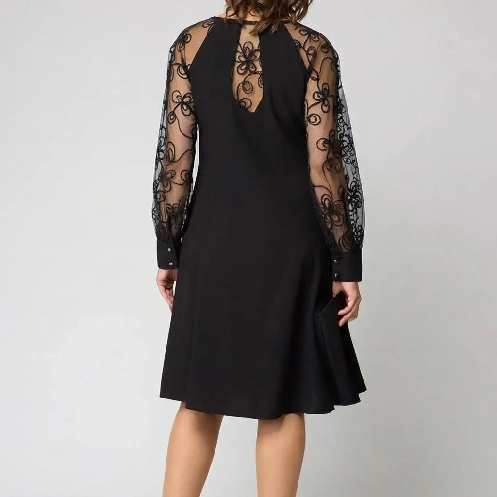 Madeline™ Dress in Italian Crepe Fabric with Embroidered Lace