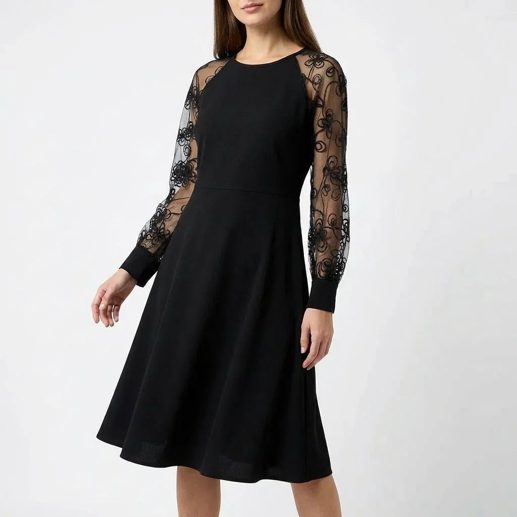 Madeline™ Dress in Italian Crepe Fabric with Embroidered Lace