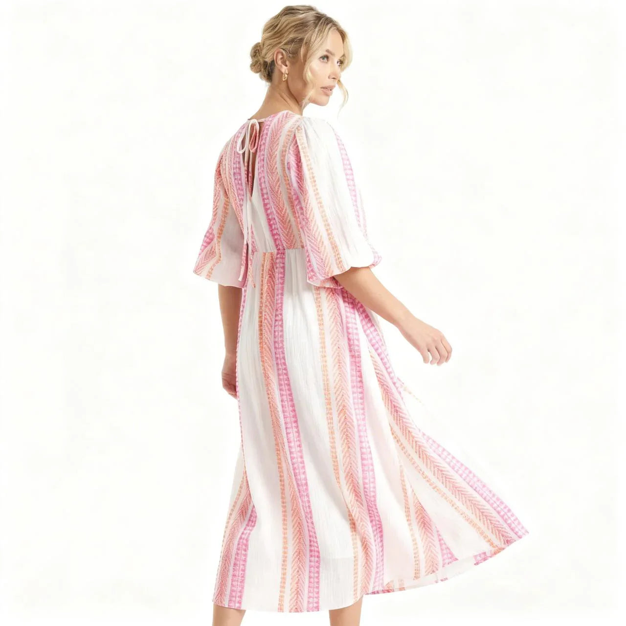 Valeria™ Lightweight Viscose Dress with V-Neck and Flowing Sleeves