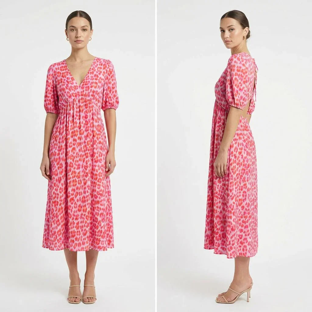Valeria™ Lightweight Viscose Dress with V-Neck and Flowing Sleeves