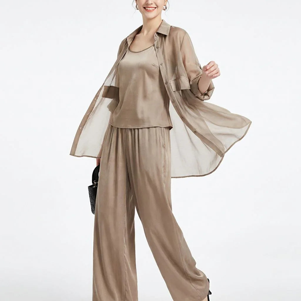 Seville Silk Touch™ 3-Piece Set with Flowing Overlay and Wide-Leg Pants
